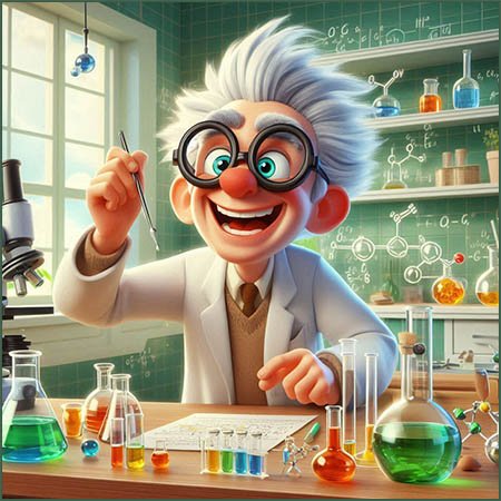 Mad scientist working in the lab